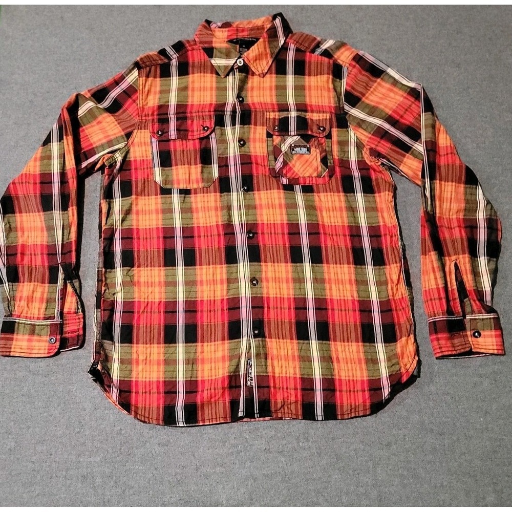 Rocawear‎ Nostrand Ave Plaid Work Shirt Men's M Red Black Cotton Long Sleeve